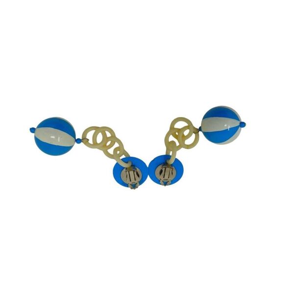 Blue and White Striped Ball Dangle Clip-Ons - Picture 6 of 6
